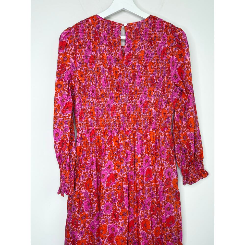 Pink City Prints Poppy Isabel Classic Smocked Floral Midi A-Line Dress Pink S - Picture 7 of 11
